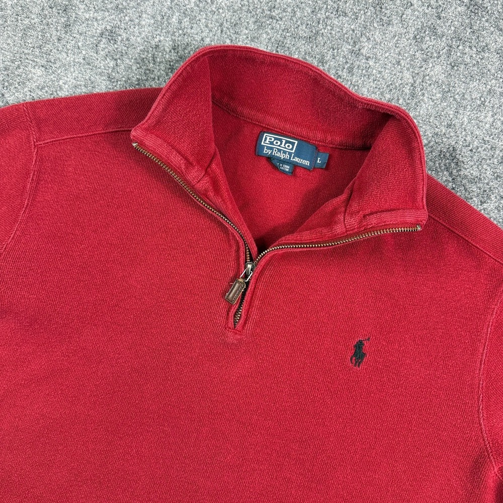 Vintage Polo Ralph Lauren Quarter Zip Sweater Mens L Red Cotton Pony Preppy
